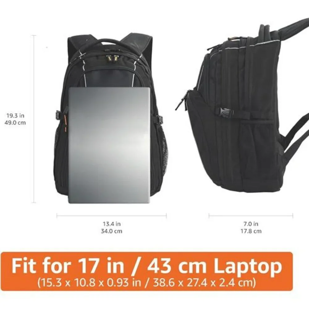 Basics Black Laptop Backpack Fits 17 Inch Travel School Work Bag Organizer
